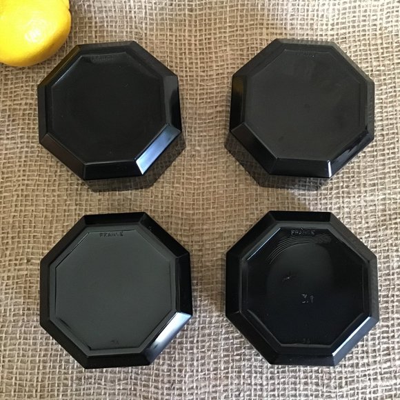 Octime Black Glass  Small Bowls Octagonal Shape Set of 4 Vintage - Picture 3 of 3